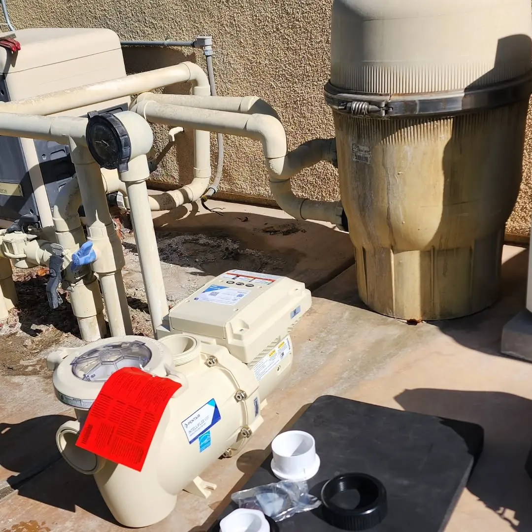 A pool pump being serviced